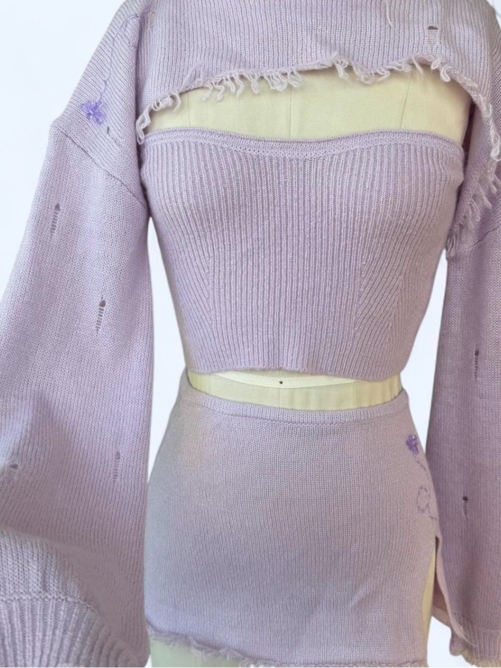 Lilac Voight boutique Knit Two-Piece Set - Crop Top & Mini Skirt